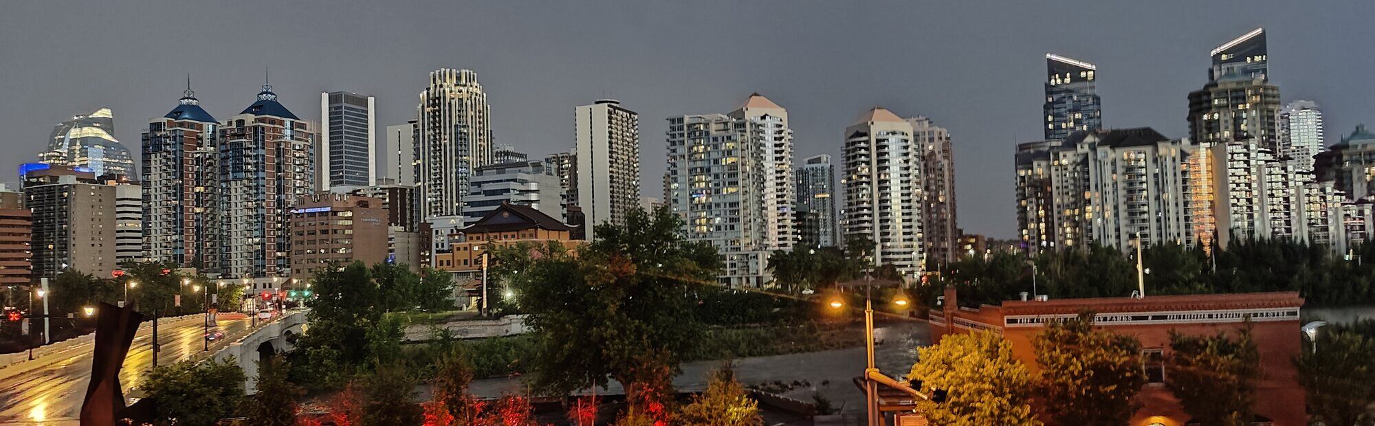 Downtown Calgary skyline at dusk